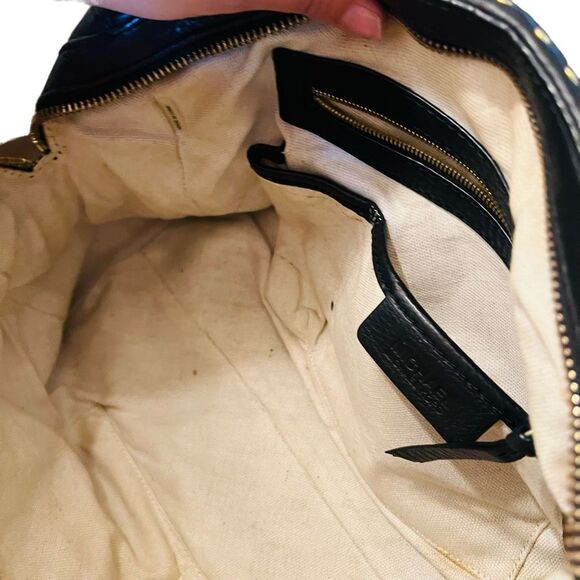 Michael Kors Astor black Leather Patchwork Croc Embossed Studded Satchel Suede - Picture 13 of 13